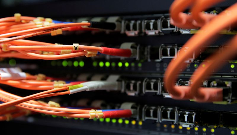 Computer network equipment is seen in a server room in Vienna