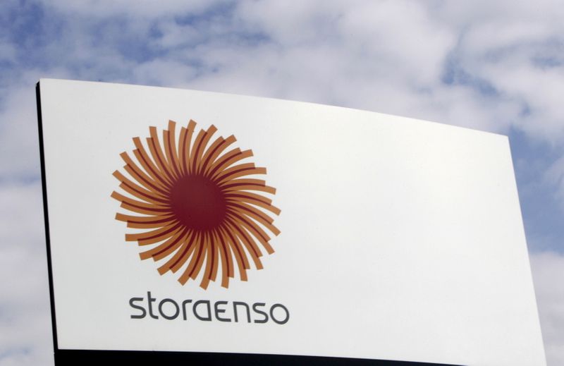 FILE PHOTO: FILE PHOTO: Stora Enso company logo is seen near a packaging mill in Riga