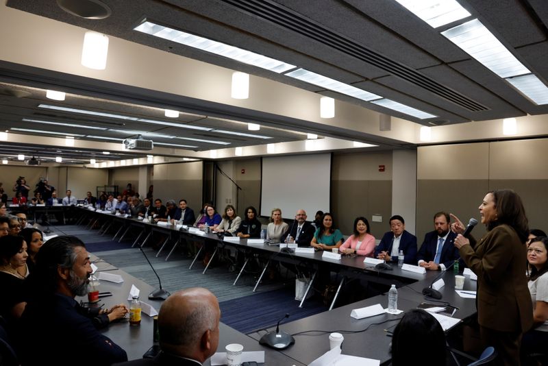 FILE PHOTO: U.S. Vice President Kamala Harris meets with Democratic members of the Texas state legislature in Washington