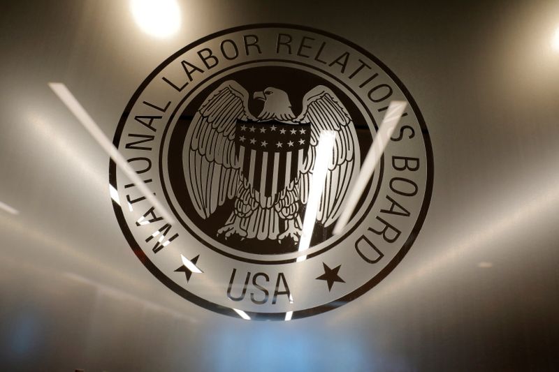 FILE PHOTO: The seal of the National Labor Relations Board (NLRB) is seen at their headquarters in Washington, D.C.