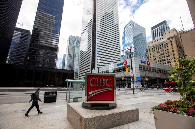 FILE PHOTO: TD Bank, CIBC and Bank of Montreal are seen in the financial district in Toronto