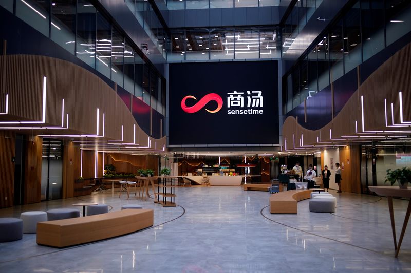 The logo of SenseTime is seen during a government-organised media tour at SenseTime office, in Shanghai
