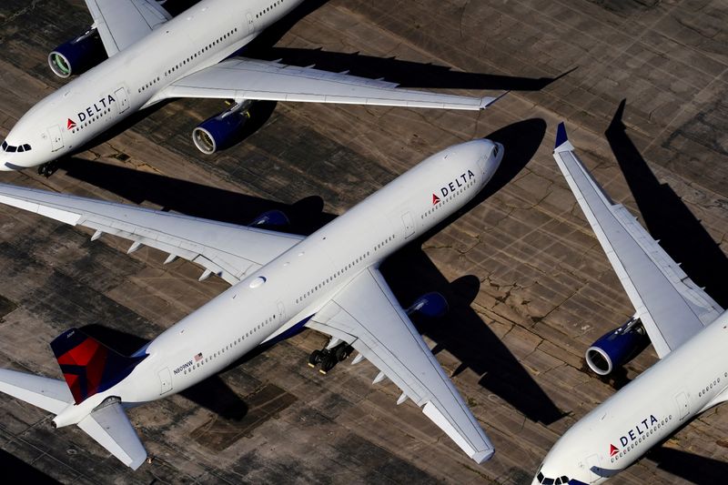 FILE PHOTO: Delta Air Lines passenger planes parked in Birmingham