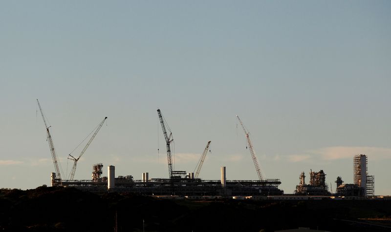 FILE PHOTO: The North West Shelf Gas Project is seen at sunset in Burrup at the Pilbarra region in Western Australia