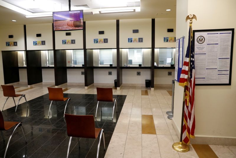 FILE PHOTO: General view of the consular section at the U.S. Embassy in Kabul