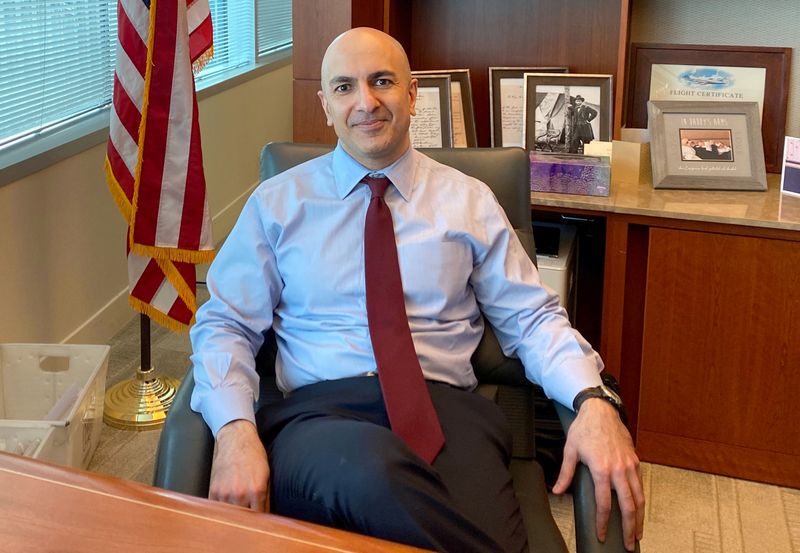 FILE PHOTO: Minneapolis Federal Reserve Bank President Neel Kashkari poses during an interview with Reuters in his office at the bank's headquarters in Minneapolis