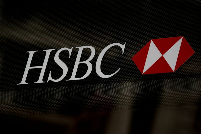 FILE PHOTO: HSBC logo is seen on a branch bank in the financial district in New York