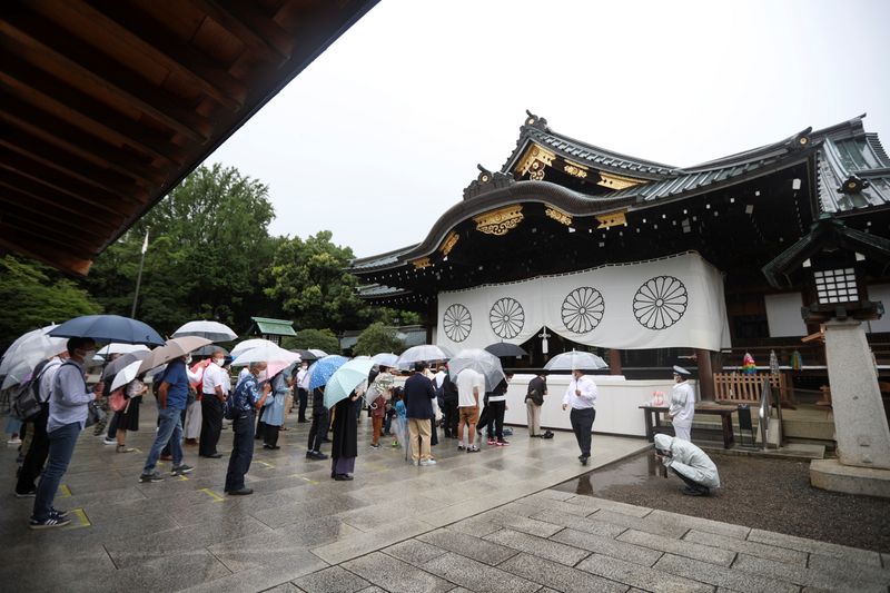 People visit Yasukuni Shrine in Tokyo, Japan