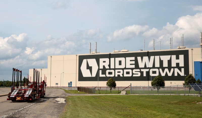 FILE PHOTO: A 'Ride With Lordstown' sign is seen outside the Lordstown Assembly Plant