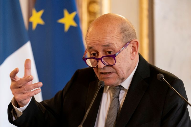 FILE PHOTO: U.S. Secretary of State Antony Blinken, meets with French Foreign Affairs Minister Jean-Yves Le Drian at the French Ministry of Foreign Affairs in Paris