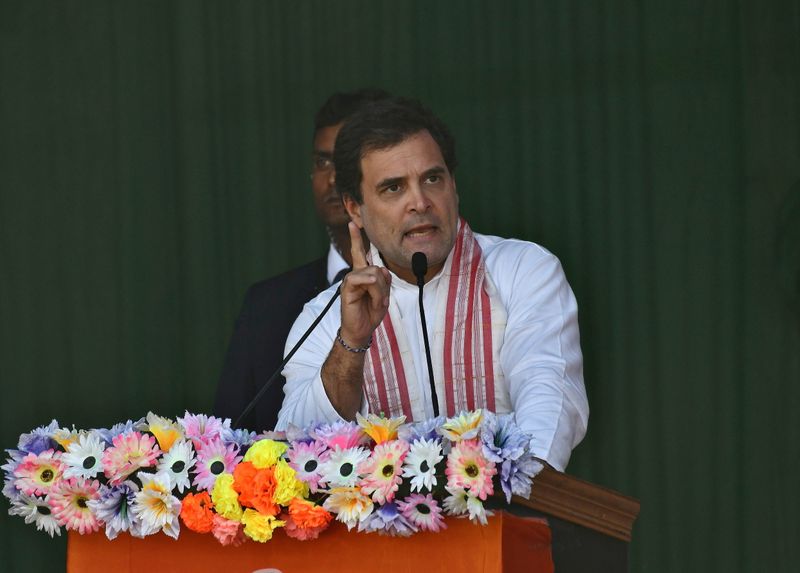 FILE PHOTO: Rahul Gandhi, leader of India's main opposition Congress party, speaks as he attends a protest rally against a new citizenship law, in Guwahati