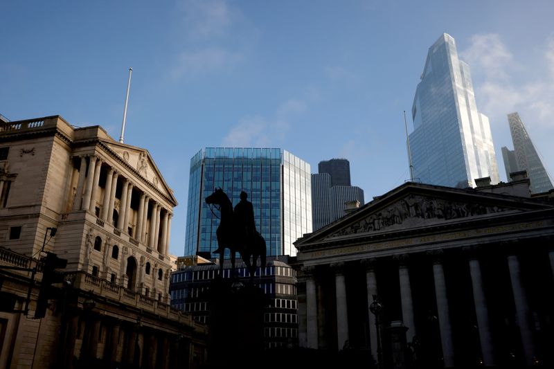 FILE PHOTO: A view of The Bank of England and the City of London financial district in London, Britain