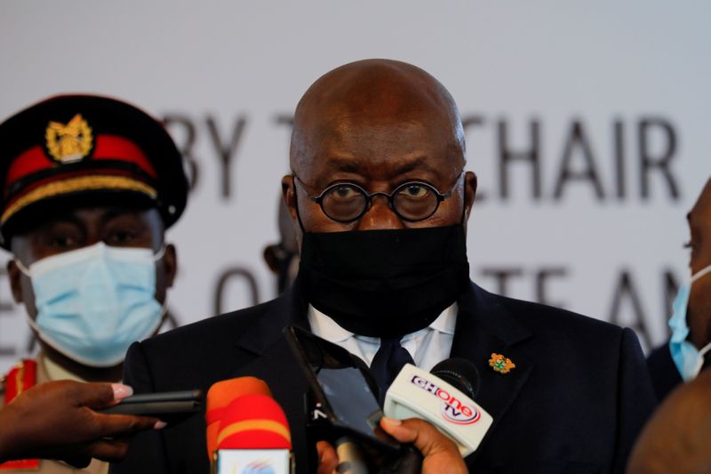 FILE PHOTO: Ghanaian President Nana Akufo-Addo, new chairman of the Economic Community of West African States (ECOWAS), speaks to journalists after a consultative meeting in Accra