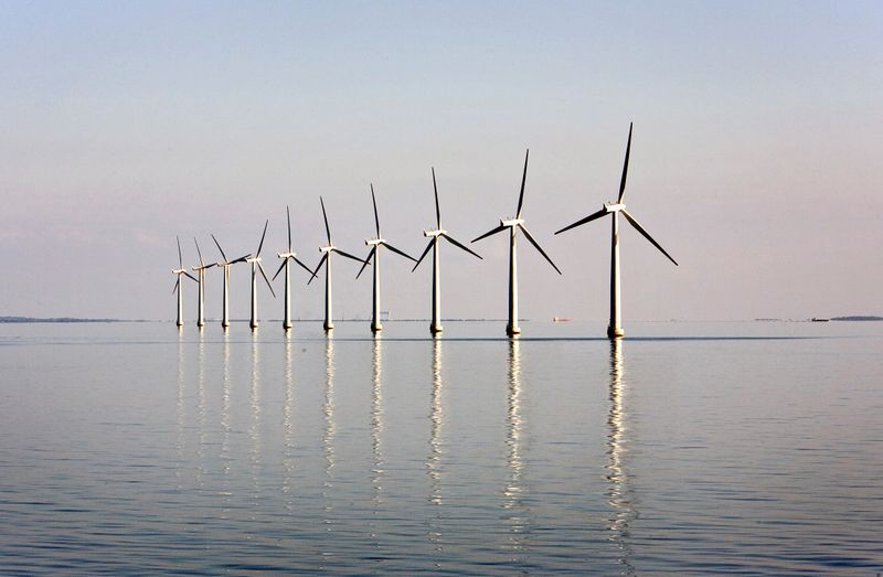 FILE PHOTO: An offshore wind farm near the windswept Danish island of Samso