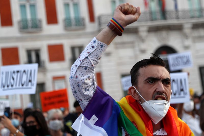 LGBTIQ+ activists and supporters demonstrate against hate crimes, in Madrid
