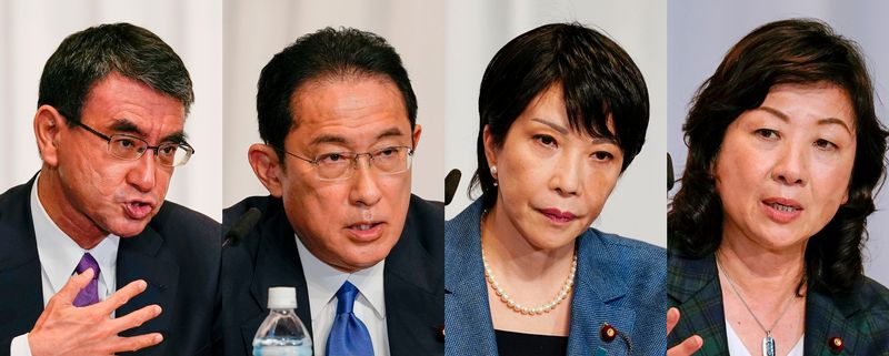 FILE PHOTO: Contenders for the presidential election of the ruling Liberal Democratic Party (LDP) hold a joint news conference in Tokyo