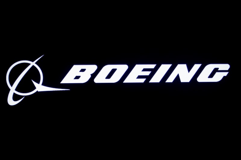 FILE PHOTO: The Boeing logo is displayed on a screen at the NYSE in New York