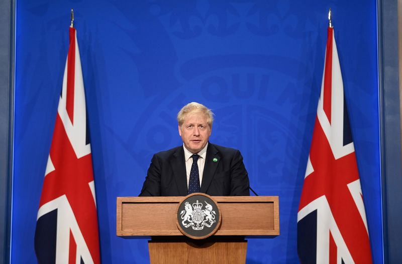 FILE PHOTO: Britain’s Prime Minister Boris Johnson speaks at a news conference in London