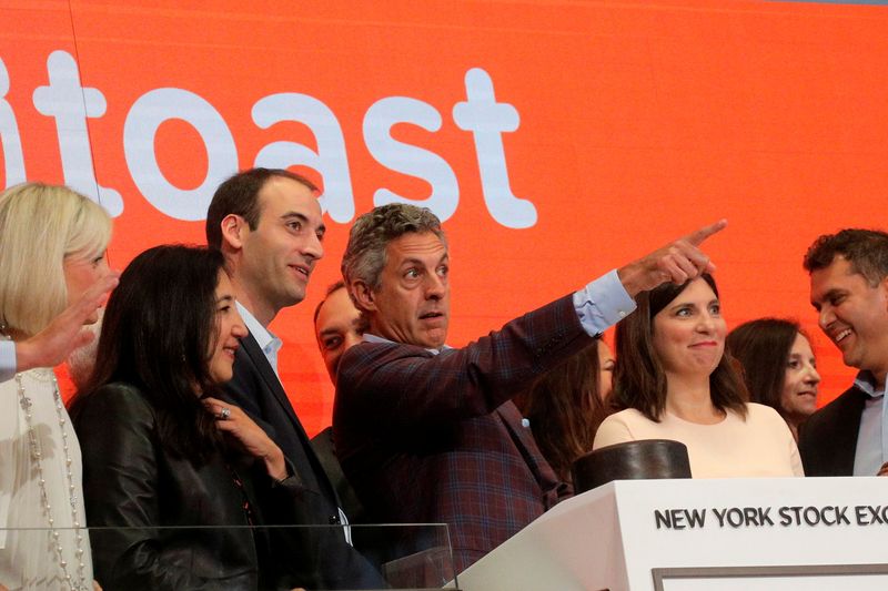 Chris Comparato, CEO of Toast Inc, and Toast Inc. co-Founder Steve Fredette attend their company’s IPO at the NYSE in New York
