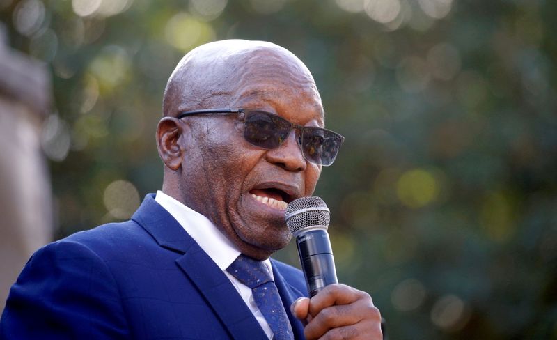 FILE PHOTO: Former South African President Jacob Zuma speaks to supporters after appearing at the High Court in Pietermaritzburg