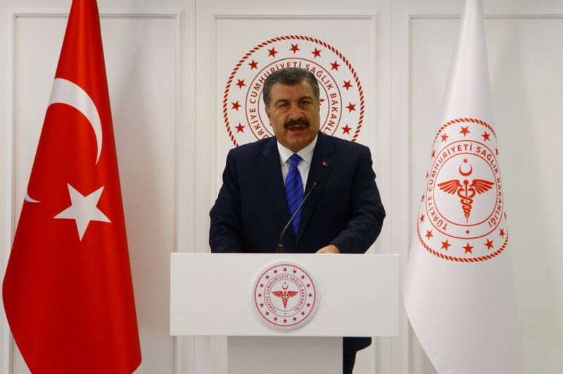 FILE PHOTO: Turkish Health Minister Koca speaks during a news conference in Ankara