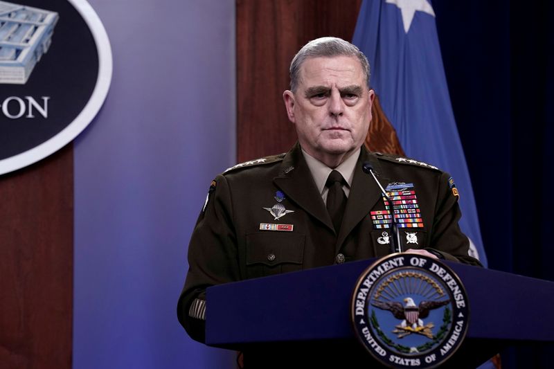 FILE PHOTO: Defense Secretary Lloyd Austin and Joint Chiefs of Staff Chairman Army General Mark Milley hold a news conference