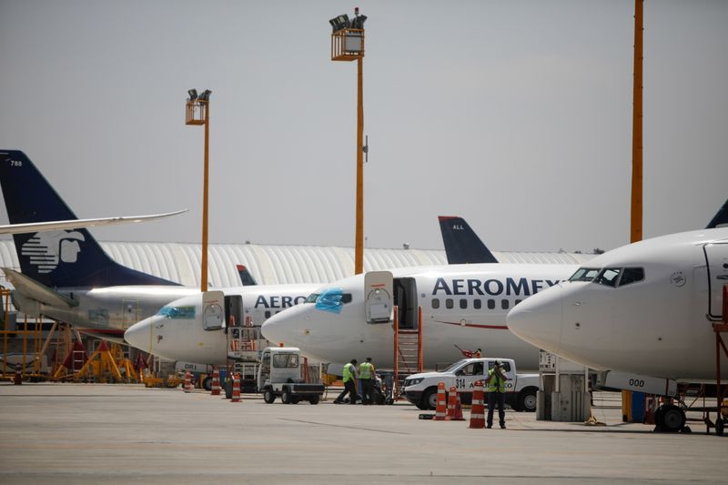 Aeromexico airplanes are pictured at the Benito Juarez International airport, in Mexico City