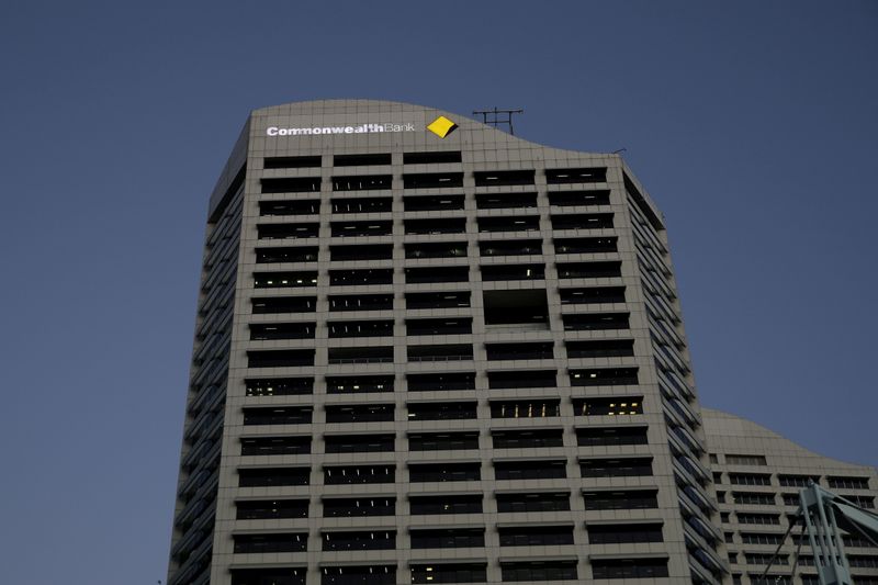 FILE PHOTO: An office building with the Commonwealth Bank logo is seen in Sydney