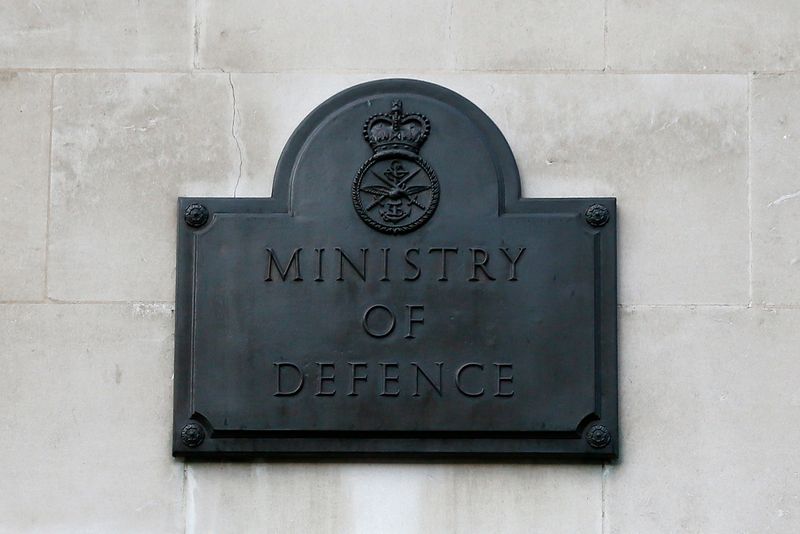 A sign hangs outside the Ministry of Defence building in London