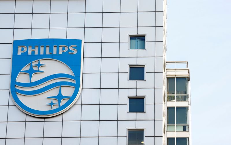 FILE PHOTO: Dutch technology company Philips' logo is seen at the company headquarters in Amsterdam