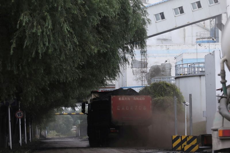 FILE PHOTO: Truck transports coal at a coal-fired power plant in Shenyang, Liaoning
