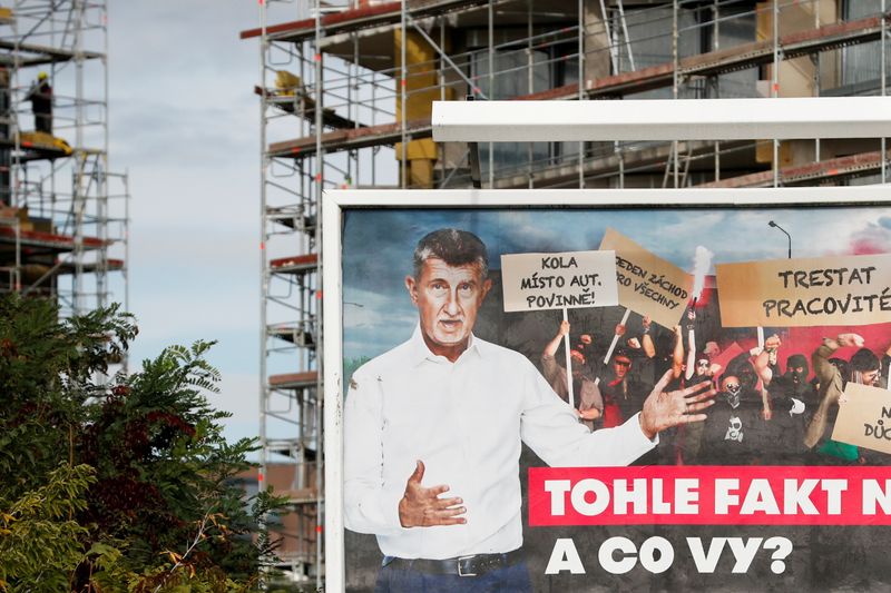 FILE PHOTO: Election billboards are seen ahead of Czech parliamentary election in Prague
