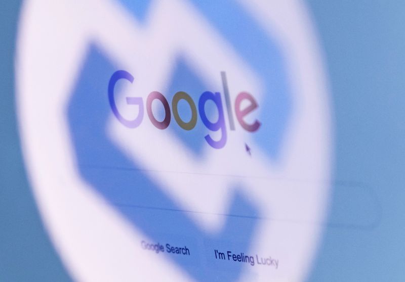 FILE PHOTO: The logo of Russia's state communications regulator, Roskomnadzor, is reflected in a laptop screen showing Google start page in this picture illustration
