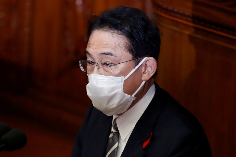Japan's new PM Fumio Kishida speaks at parliament in Tokyo