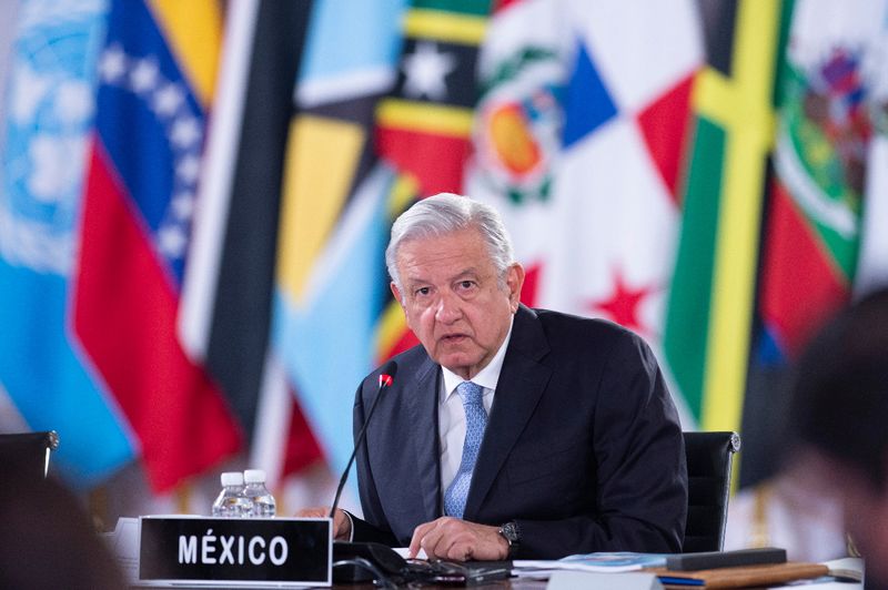 Mexico President Andres Manuel Lopez Obrador listens during the summit of the Community of Latin American and Caribbean States (CELAC), in Mexico City