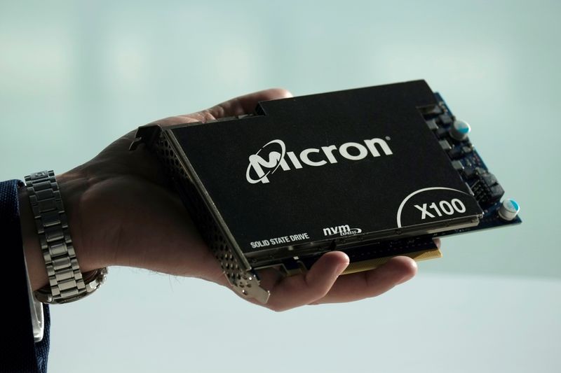 FILE PHOTO: Micron Technology's solid-state drive for data center customers is presented at a product launch event in San Francisco