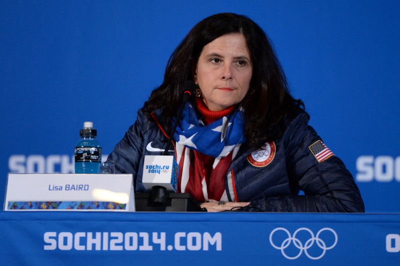United States Olympic Committee (USOC) chief marketing officer Lisa Baird addresses the media in Sochi