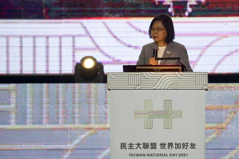 Taiwan President Tsai Ing-wen attends a gala at Hsinchu Air Force Base in Hsinchu