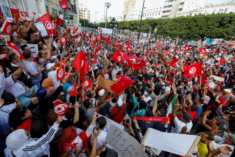 Supporters of Tunisian President Kais Saied rally in Tunis