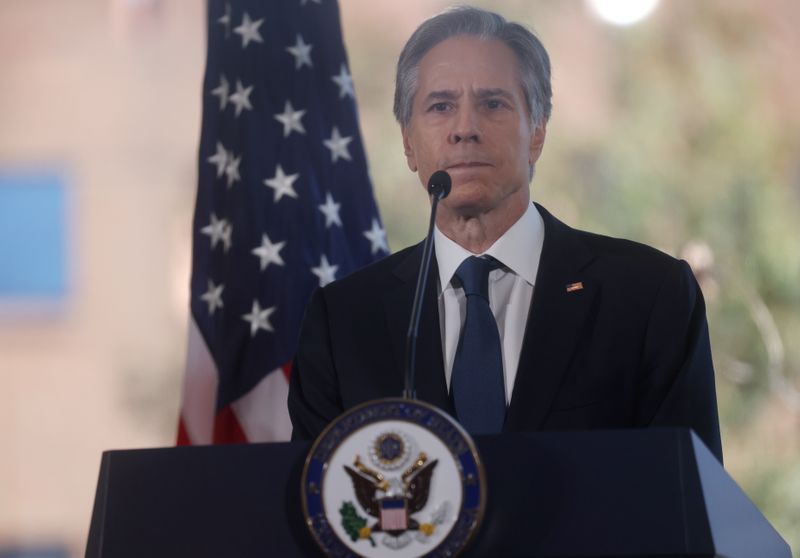 U.S. Secretary of State Antony Blinken delivers remarks at the Department of State’s Foreign Service Institute