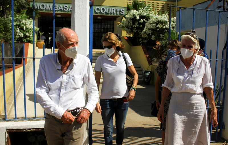 Hilary Manson and her husband John Lockhart leave the high court in Mombasa after the ruling on their son Alexander Monson, 28, who was found dead in his prison cell in 2012, in Mombasa