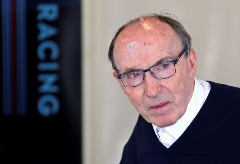 FILE PHOTO: Williams Formula One team founder Frank Williams looks on during the first practice session for the British Grand Prix at the Silverstone Race circuit