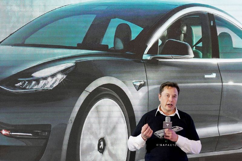 FILE PHOTO: Tesla Inc's Musk speaks during a delivery event for Tesla China-made Model 3 cars