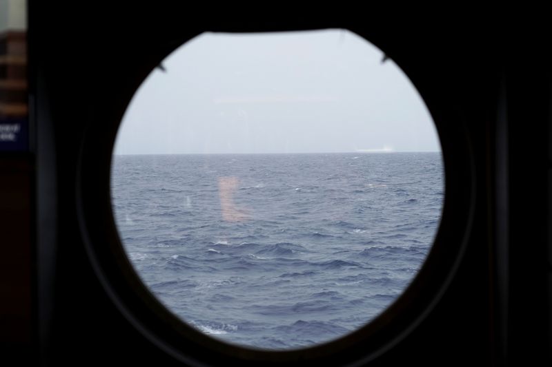 View of Red Sea is seen through a window of a cruise ship during a leasure trip to Red Sea, in Jeddah