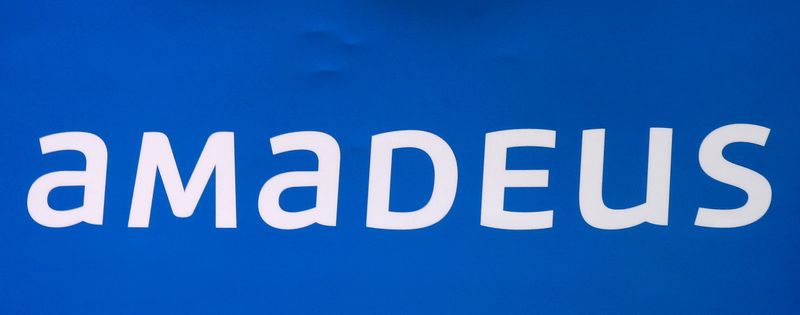 FILE PHOTO: The logo of Amadeus can be seen in Madrid, Spain