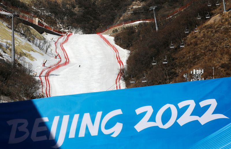 FILE PHOTO: A staff member skis down a slope at the National Alpine Skiing Centre