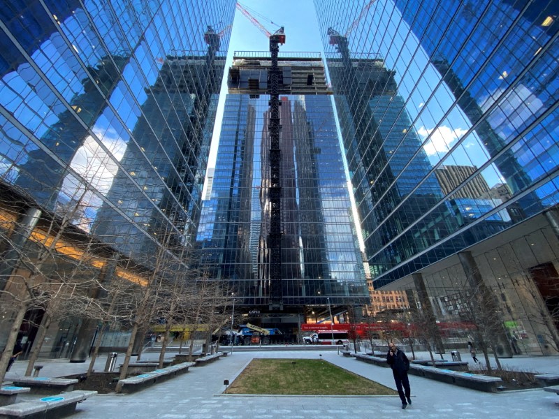 FILE PHOTO: A construction crane is seen above Brookfield's Bay Adelaide North in Toronto