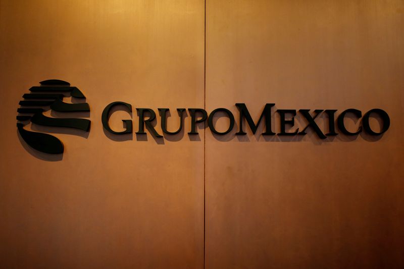 FILE PHOTO: Logo of mining and infrastructure firm Grupo Mexico is pictured at its headquarters in Mexico City