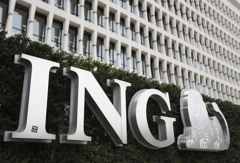 The logo of ING bank is seen at the entrance of the group's main office in Brussels