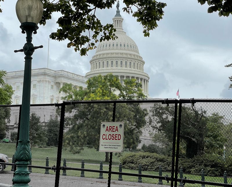 Security fencing is seen near the U.S. Capitol ahead of rally in support of the Jan. 6 defendants in Washington